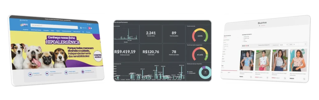 Imagem E commerces e Dashboard de Performance do E commerce Potencializou